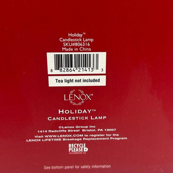 Lenox Holiday Candlestick Lamp. Preowned Excellent Condition. No Bulb. - Picture 3 of 10